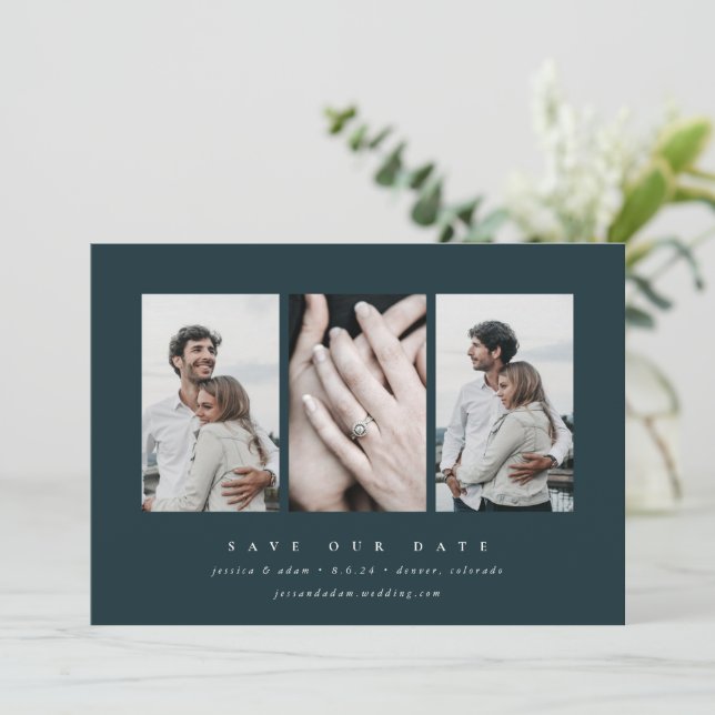 Elegant Minimal 3 Photo Save The Date (Standing Front)