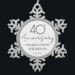 Elegant Minimal 40th Anniversary Wedding  Ceramic Snowflake Pewter Christmas Ornament<br><div class="desc">Minimal Black and white font only design. Script font highlights with easy to read serif name font. Easy to adjust for your own wedding needs. Personalized wedding supplies</div>