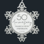 Elegant Minimal 50th Anniversary Wedding Snowflake Pewter Christmas Ornament<br><div class="desc">Minimal Black and white font only design. Script font highlights with easy to read serif name font. Easy to adjust for your own wedding needs. Personalized wedding supplies</div>