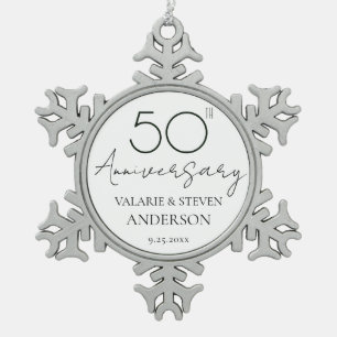 Elegant Minimal 50th Anniversary Wedding Snowflake Pewter Christmas Ornament