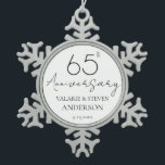 Elegant Minimal 65th Anniversary wedding  Snowflake Pewter Christmas Ornament<br><div class="desc">Minimal Black and white font only design. Script font highlights with easy to read serif name font. Easy to adjust for your own wedding needs. Personalized wedding supplies</div>