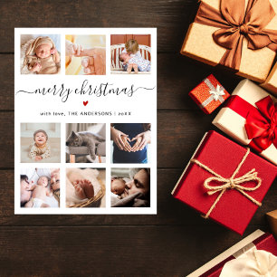 Elegant Minimal 9 Photo Collage Christmas Holiday Postcard