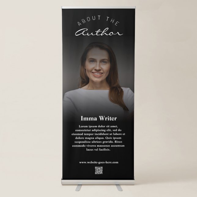 Elegant Minimal About The Author With Biography QR Retractable Banner (Front)