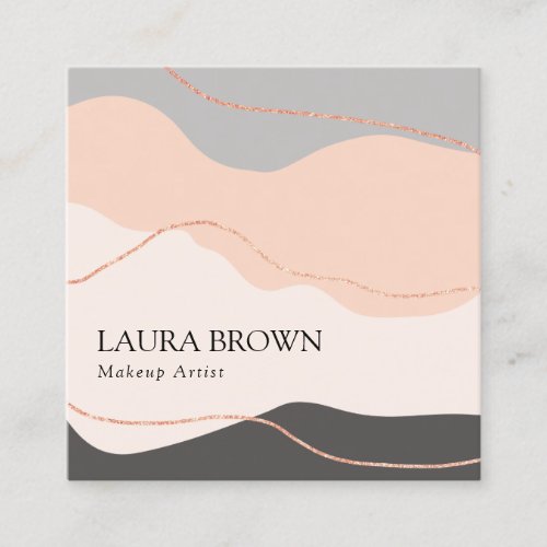Elegant minimal abstract rose gold glitter makeup  square business card