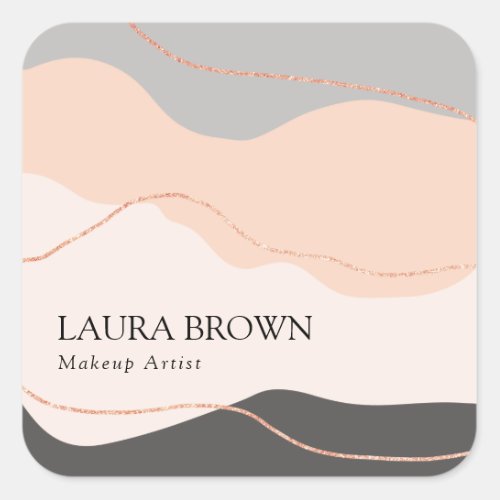 Elegant minimal abstract rose gold glitter makeup square sticker