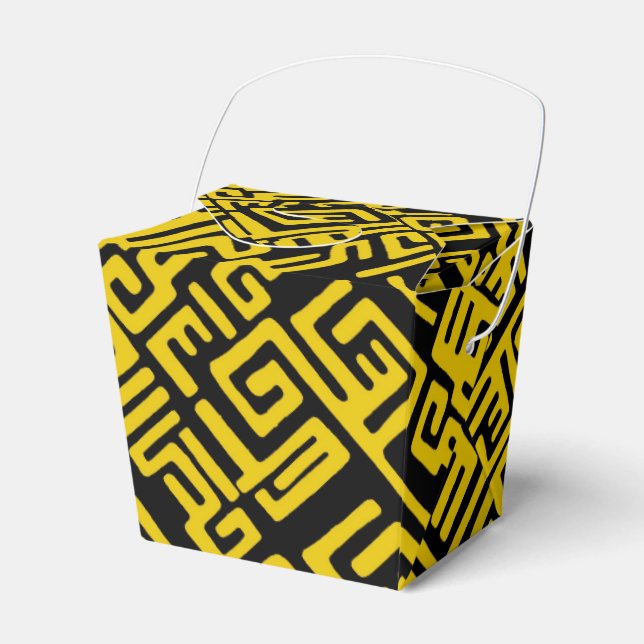 Elegant Minimal African Tribal Pattern Yellow Line Favor Boxes (Front Side)