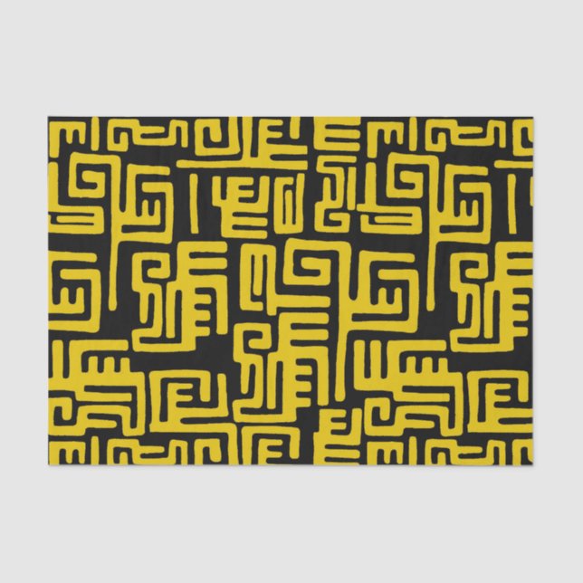 Elegant Minimal African Tribal Pattern Yellow Line Tissue Paper (Front)