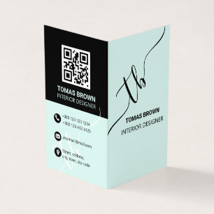 Elegant minimal aqua black monogram initials business card