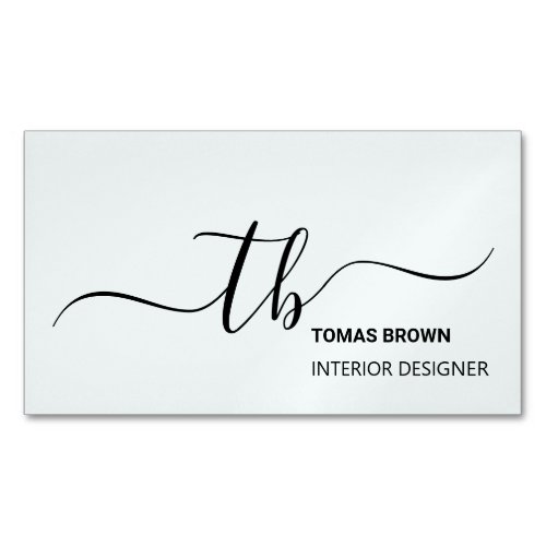 Elegant minimal aqua black monogram initials business card magnet