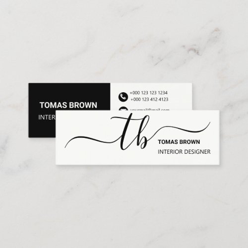 Elegant minimal aqua black monogram initials mini business card