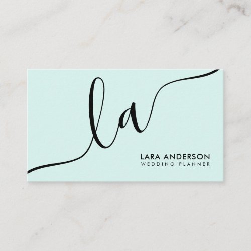 Elegant minimal aqua black white monogram initials business card