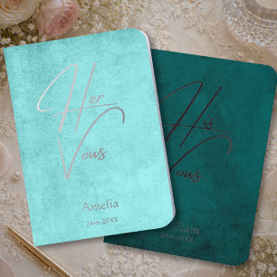 Elegant minimal aqua turquoise wedding silver foil vow books