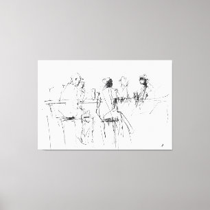 Elegant Minimal Bar Scene Sketch - Premium Canvas Print