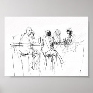 Elegant Minimal Bar Scene Sketch - Premium Poster