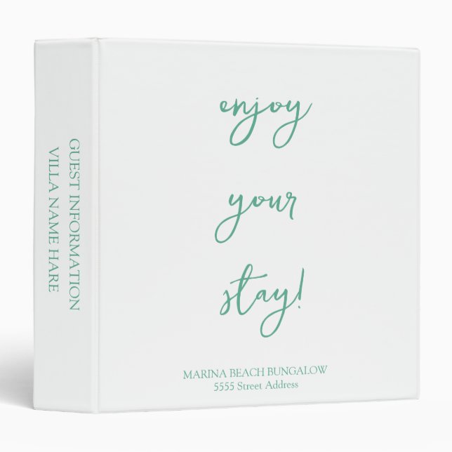 Elegant Minimal Beach House Guest Information 3 Ring Binder (Front/Spine)