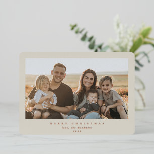 Elegant Minimal Beige Frame Single Photo Foil Holiday Card