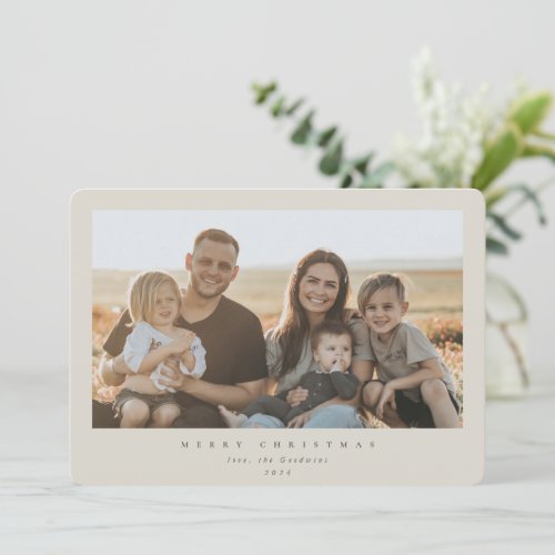 Elegant Minimal Beige Frame Single Photo Holiday Card