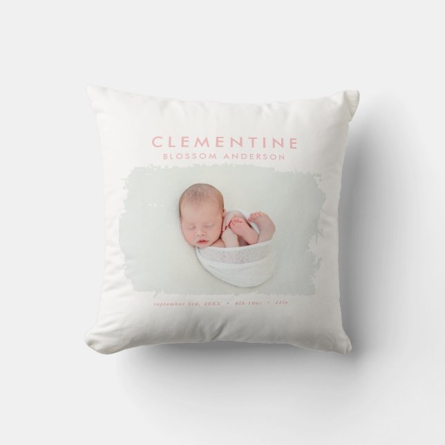 Elegant minimal  birth announcement photo throw pillow (Front)