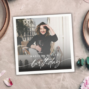 Elegant Minimal Birthday Party Photo Modern Script Napkins