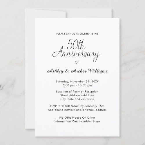 Elegant Minimal Black 50th Wedding Anniversary Invitation