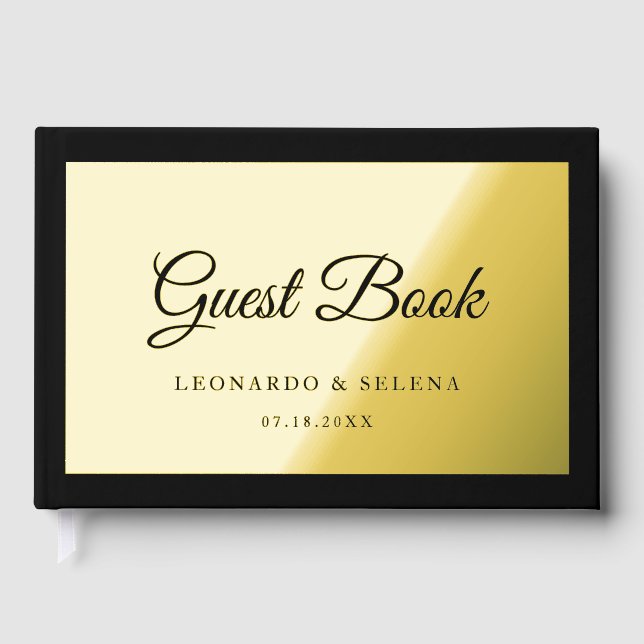 Elegant Minimal Black and Gold Wedding Foil Guest Book (Front)