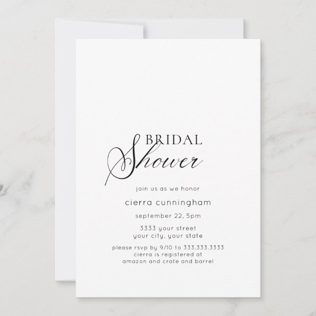 Elegant Minimal Black and White Bridal Shower Invitation (Front)