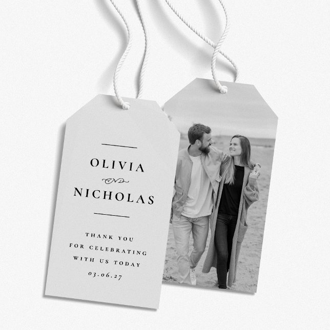 Elegant minimal black and white photo wedding gift tags (Creator Uploaded)