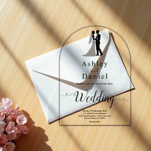 Elegant Minimal Black And White Romantic Wedding Acrylic Invitations