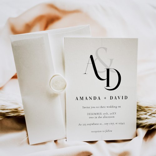 Elegant Minimal Black and White Simple Wedding Invitation