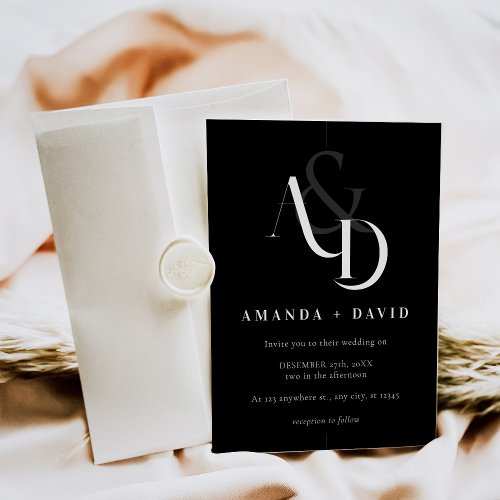 Elegant Minimal Black and White Simple Wedding Invitation