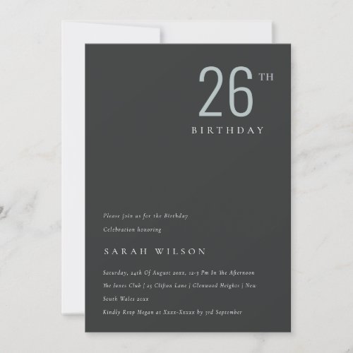 Elegant Minimal Black Blue Any Age Birthday Invite