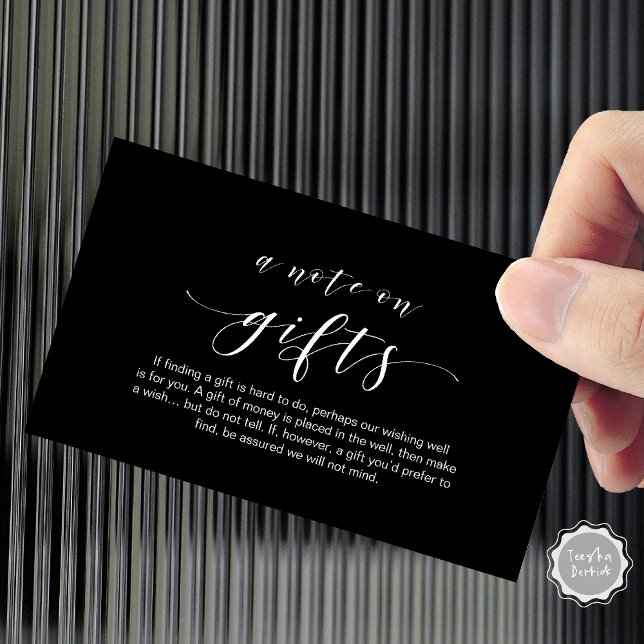 Elegant Minimal, Black font, A note on gifts Enclosure Card (Elegant Minimal script, A note on gifts Enclosure Card, in Classy Black themed.)
