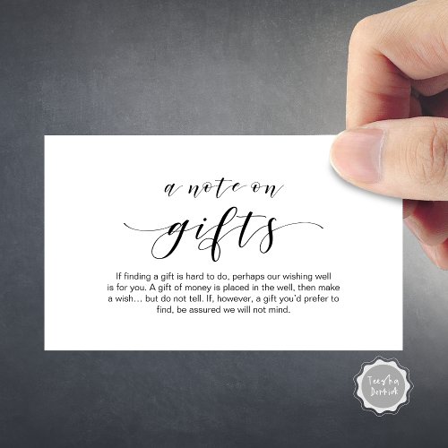 Elegant Minimal Black font A note on gifts Enclosure Card