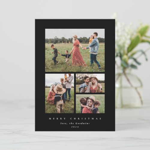 Elegant Minimal Black Frame 4 Photo Holiday Card