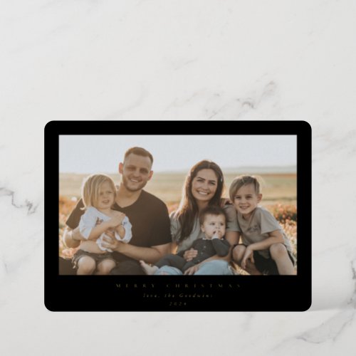 Elegant Minimal Black Frame Single Photo Foil Holiday Card