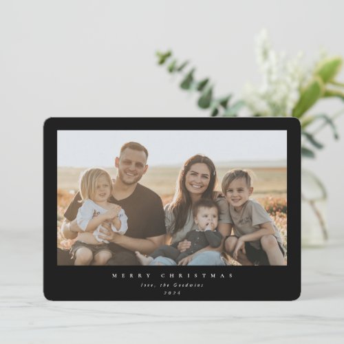 Elegant Minimal Black Frame Single Photo Holiday Card