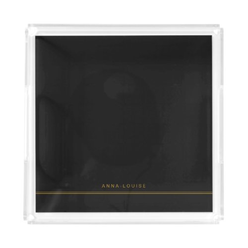 Elegant Minimal Black Gold Line Name Acrylic Tray