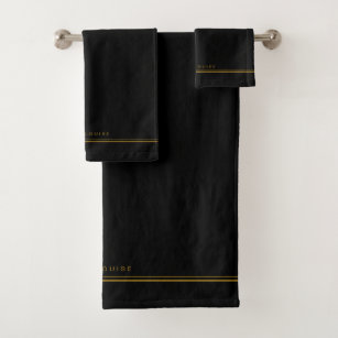 Black towels with online gold trim