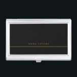 Elegant Minimal Black Gold Line Name Business Card Case<br><div class="desc">Modern and elegant black business card case,  personalize it with your name of choice in golden brown on black background. All colors can be changed if you like. More matching items are available in my shop.</div>