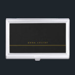 Elegant Minimal Black Gold Line Name Business Card Case<br><div class="desc">Modern and elegant black business card case,  personalize it with your name of choice in golden brown on black background. All colors can be changed if you like. More matching items are available in my shop.</div>