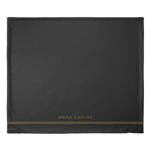 Elegant Minimal Black Gold Line Name Duvet Cover