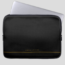 Elegant Minimal Black Gold Line Name  Laptop Sleeve