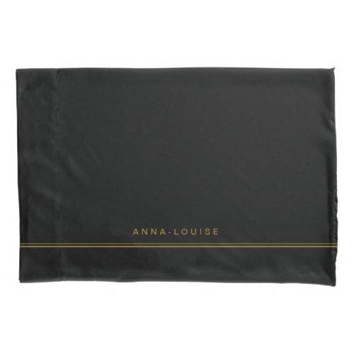 Elegant Minimal Black Gold Line Name Pillow Case