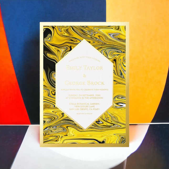 Elegant Minimal Black Gold Pastel Abstract Wedding Foil Invitation (Creator Uploaded)