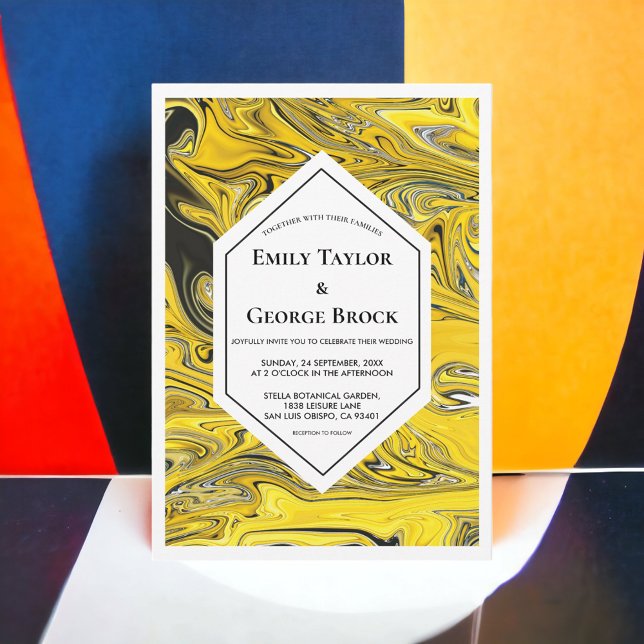 Elegant Minimal Black Gold Pastel Abstract Wedding Invitation (Creator Uploaded)