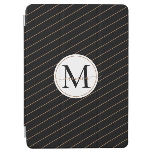 Elegant Minimal Black Gold Striped Monogrammed iPad Air Cover