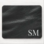 Elegant Minimal Black Leather Monogram Mouse Pad<br><div class="desc">Elegant Personalized Minimal Leather Monogram Initials Mouse Pad. Features faux leather image background.</div>