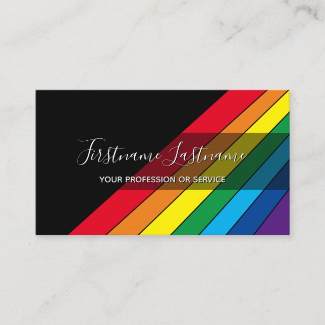 Elegant minimal black rainbow color stripes busine business card (Front)