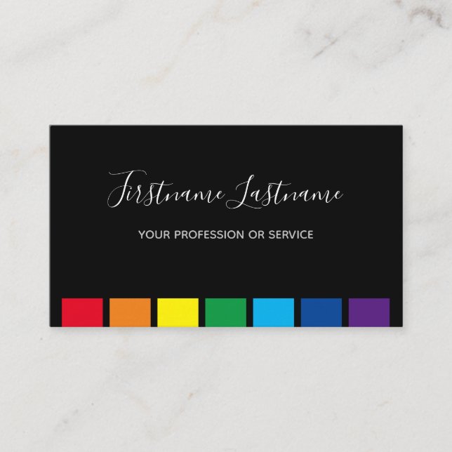 Elegant minimal black rainbow color stripes business card (Front)