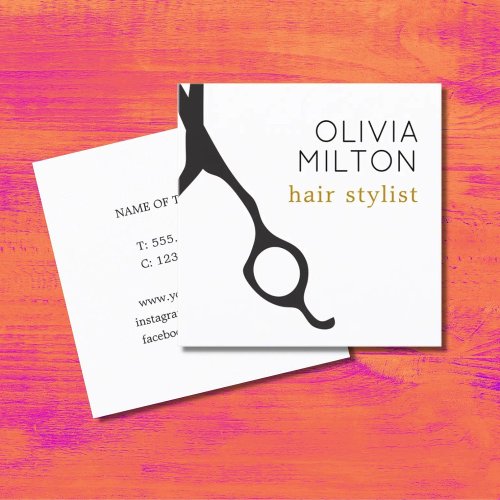 Elegant Minimal Black Scissors Hairstylist Square Business Card